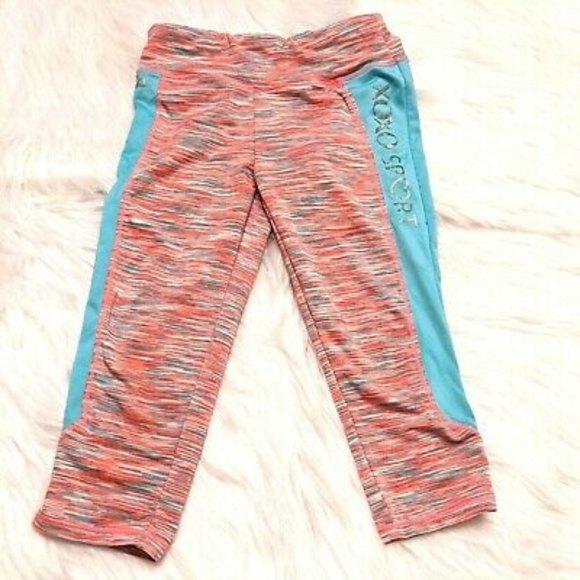 XOXO SPORT Size Large 6 NEON POLYESTER STRETCH ACTIVE LEGGINGS Pink Blue Stripes - Picture 1 of 7